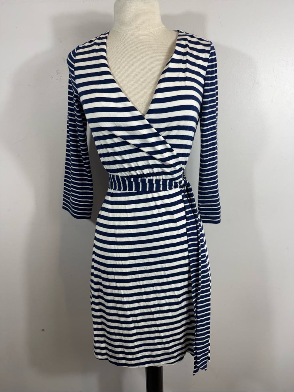 Diane von Furstenberg DVF New Julian Two Mini Wrap Dress Navy White US 6